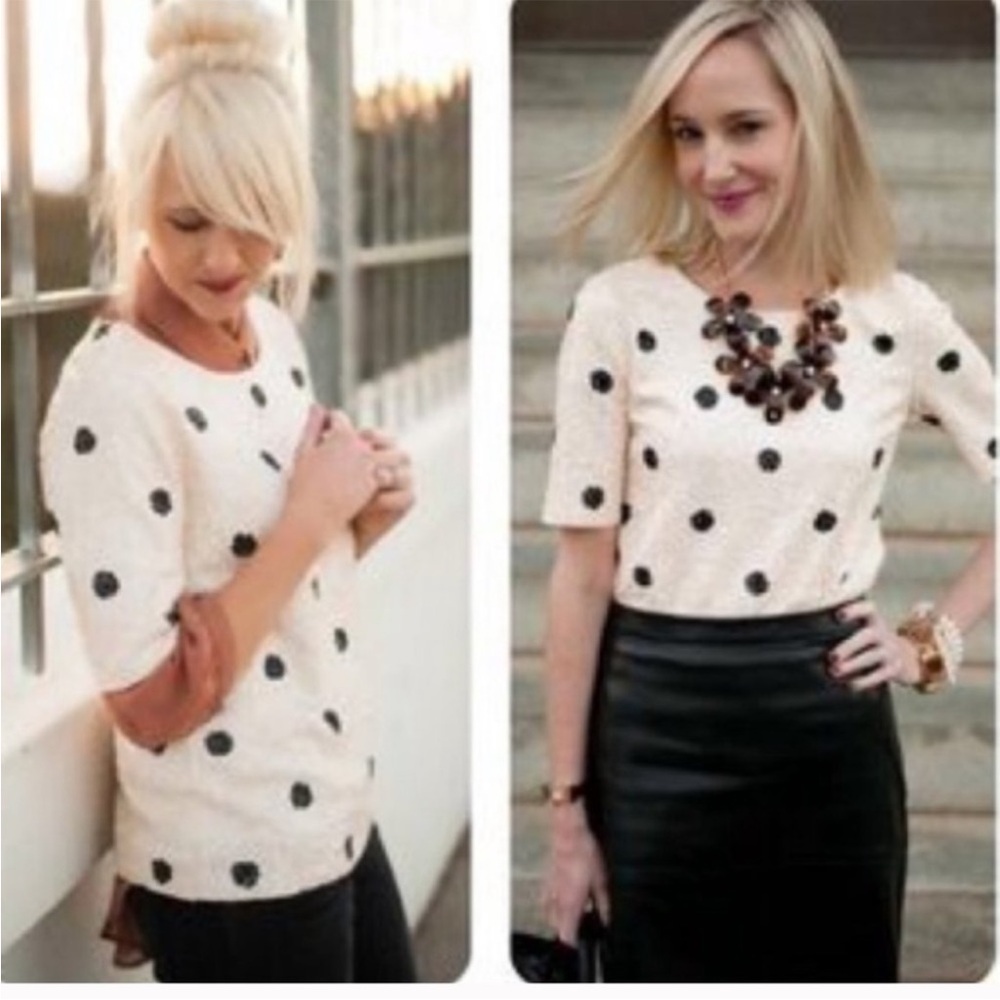 J. Crew Cream and Black Polka Dot Top
